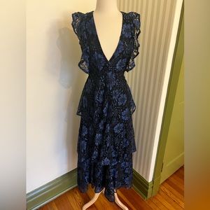 Lulu’s - Molinetto Navy Blue Lace Ruffled Tiered Sleeveless Maxi Dress